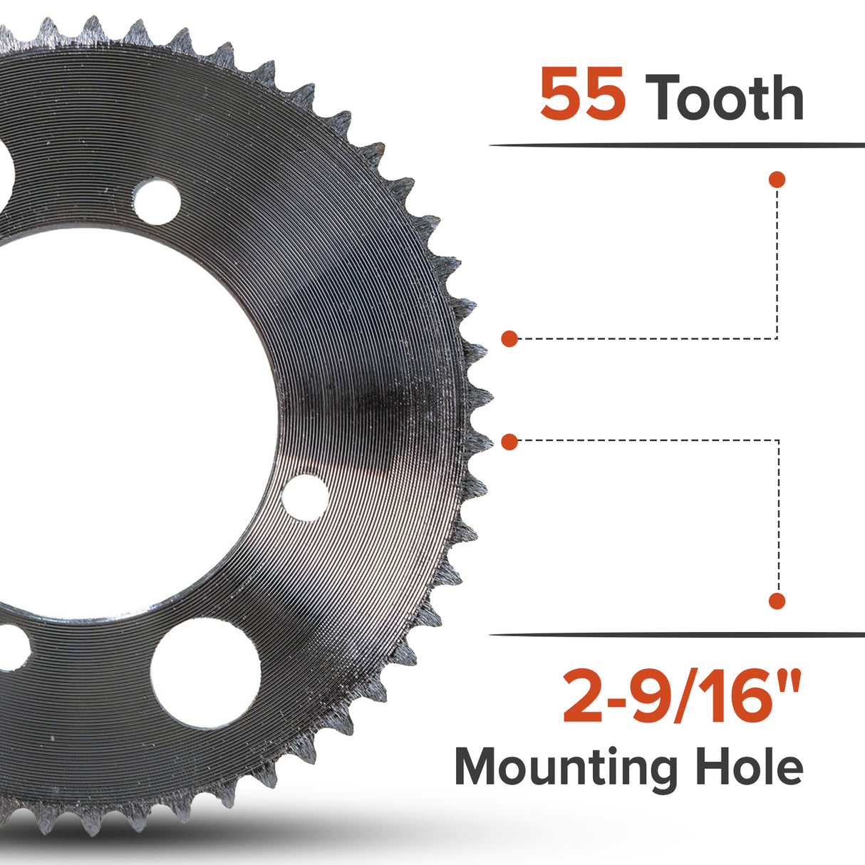 #25 Chain Sprocket - 55 Tooth - 2-9/16" Mounting Hole Circle (x4 Holes)