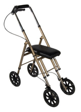 Close-up of the Drive Medical 780 Adult Knee Walker, featuring its black cushion, 8 caster wheels, and deluxe handbrake, highlighting its stability and mobility for users needing weight-free leg support.