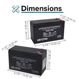 24 Volt Battery Pack for the Razor E300 & Razor E325, featuring two black 12V batteries with white text and numbers, shown with a comparison diagram detailing dimensions and wiring instructions.