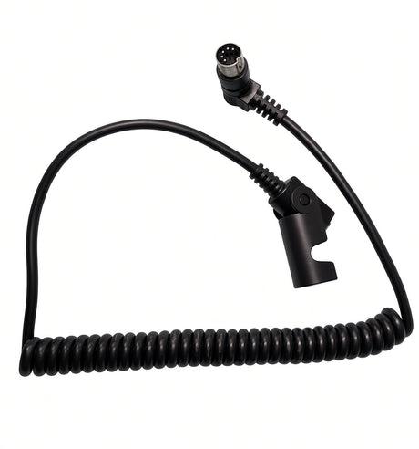 A black coiled cable with a multi-pin electrical connector on one end and a mounting clip on the other, shown on a plain white background.
