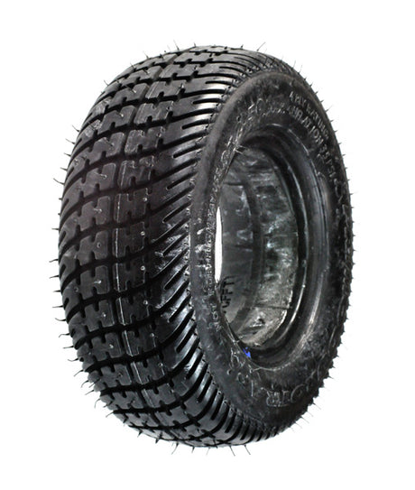 8 X 2.50 Black Low Profile Foam-Filled Mobility Tire with C9267 Durotrap Tread featuring a spiked tread pattern, designed for flat-free performance on Pride Mobility's Bebop and Pep Pal scooters.