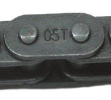 Close-up of an 80 Link 8 mm 05T Chain, showing precise metal links, commonly used for 2-stroke scooters, pocket bikes, and ATVs.