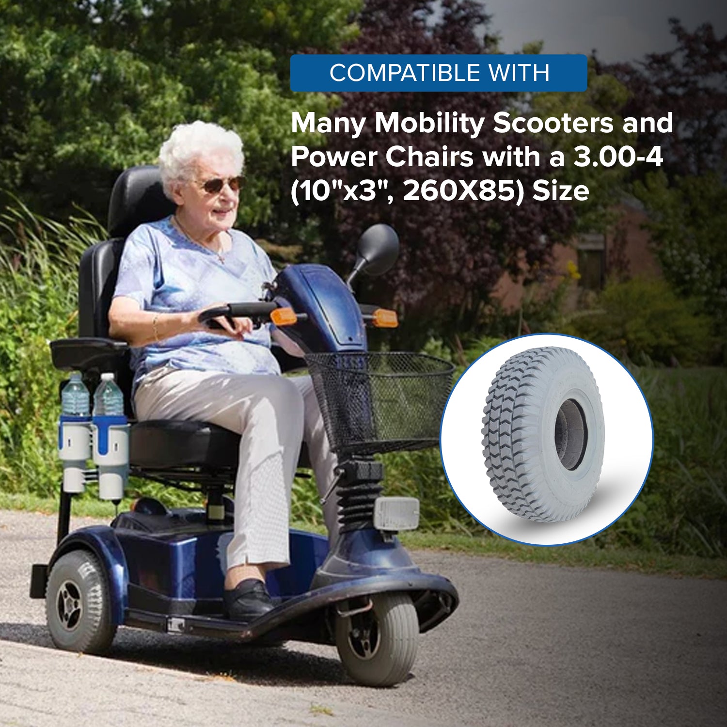 3.00-4 (10"x3", 260x85) Foam-Filled Gray Tire for the ActiveCare Pilot (2310/2410) Scooters & ActiveCare Power Chairs (TAG114102)