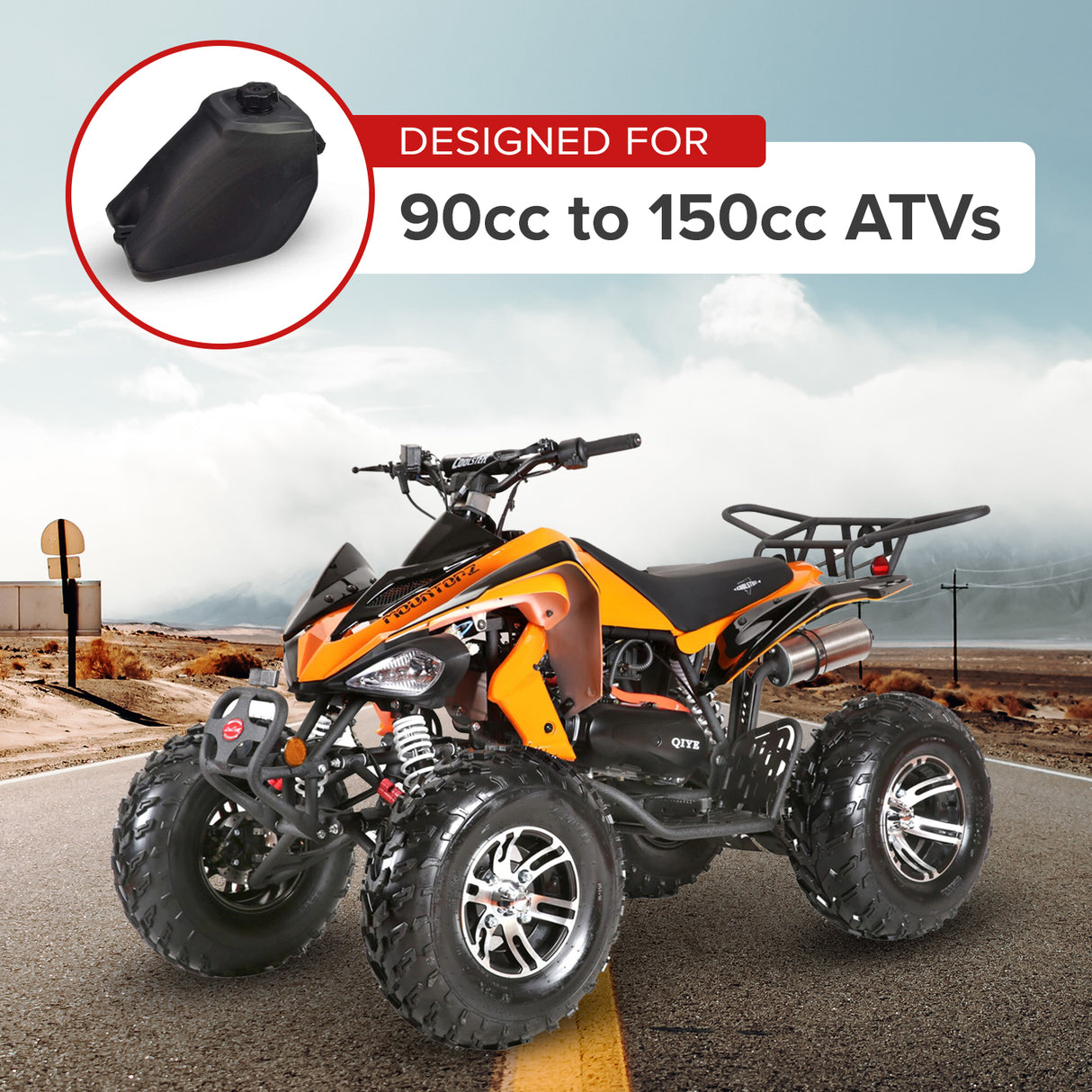 Black Plastic Fuel Tank with Petcock Valve for 90cc to 150cc ATVs