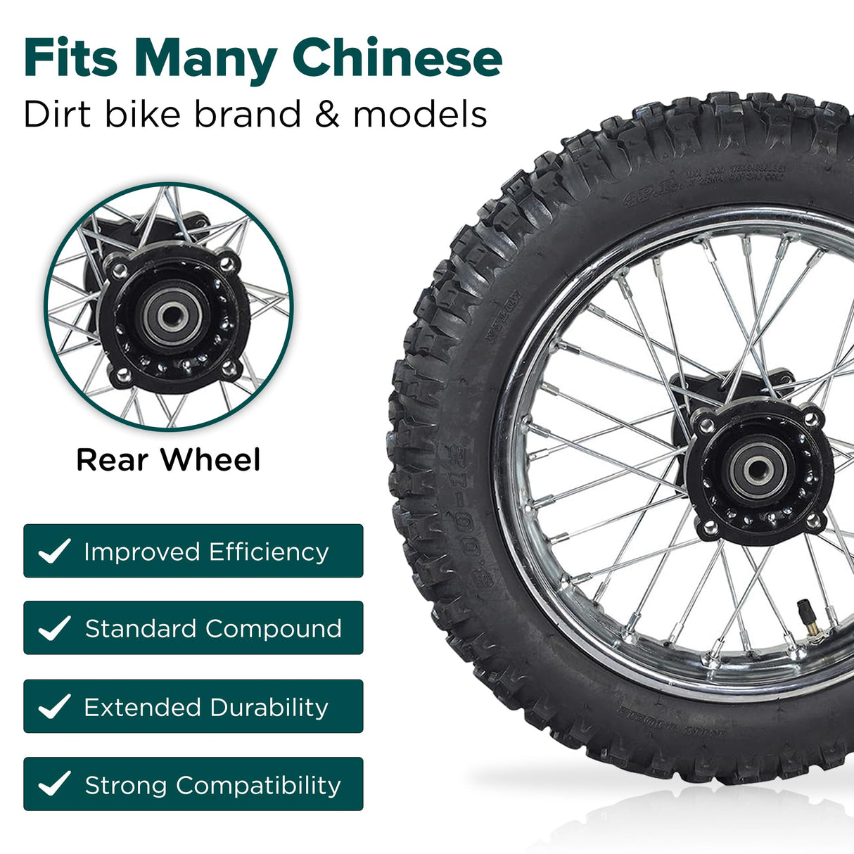 12" (3.00-12) Rear Rim & Tire Wheel Assembly for Dirt Bikes with Drum Brakes (Version 2)