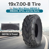 19x7.00-8 Tire with QD116 V-Tread for Baja Mini Bikes MB165 & MB200, ATVs, & Go Karts