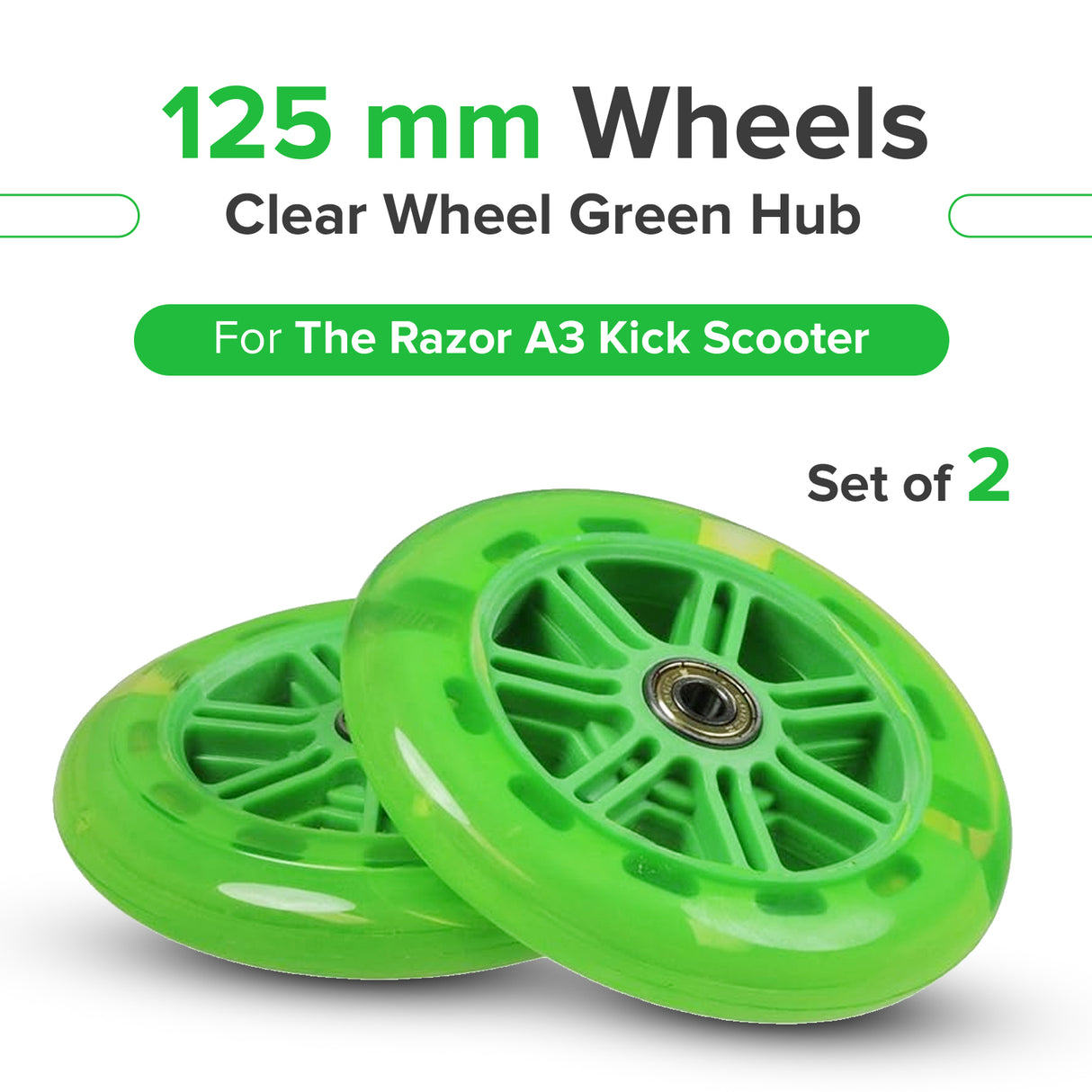 125 mm Razor A3 Kick Scooter Wheels with Bearings (Set of 2)