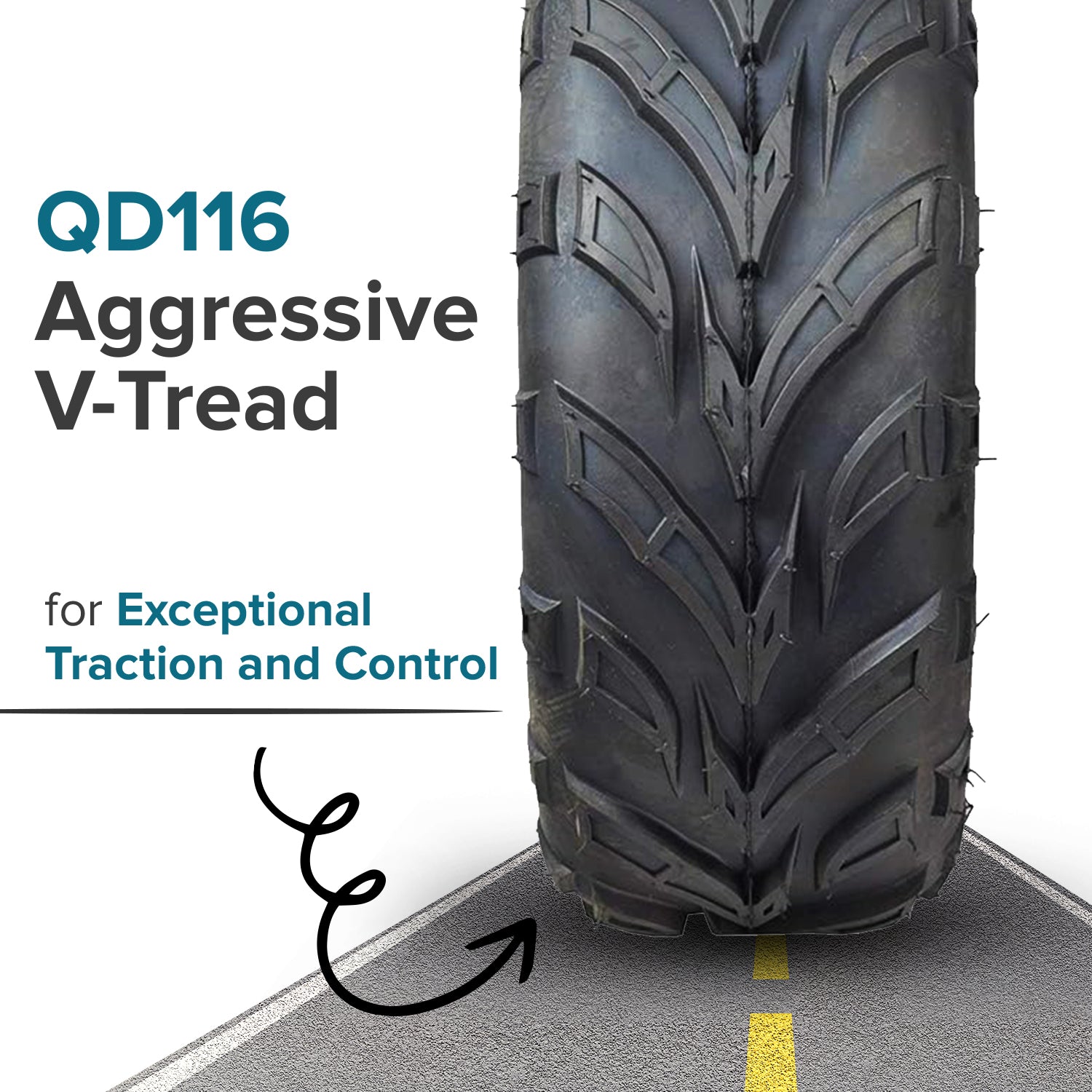 19x7.00-8 Tire with QD116 V-Tread for Baja Mini Bikes MB165 & MB200, ATVs, & Go Karts
