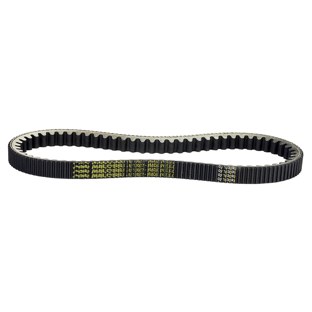 833-22.5-28 Malossi X Aramid CVT Belt for Aprilia, Piaggio, and Vespa 250-300cc Scooters, featuring a durable black belt with visible yellow text, designed for high-performance scooter engines.