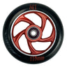 110 mm 841 5 Star Forged Scooter Wheel with red rim, designed for pro scooter riders, made from a single aluminum block, includes Titan ABEC-9 bearings and spacer.