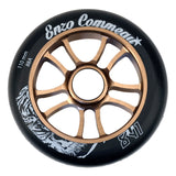 110 mm 841 Enzo Pro Scooter Wheel featuring a black and gold design with white text, designed for advanced riders, composed of high rebound polyurethane and 6061 T6 aluminum hubs for durability.