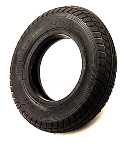 8-1/2x2 Tire and Tube Set for Scooters displayed, showing a close-up of the black tire's tread and central hole, designed for specific scooter models needing this rare size.