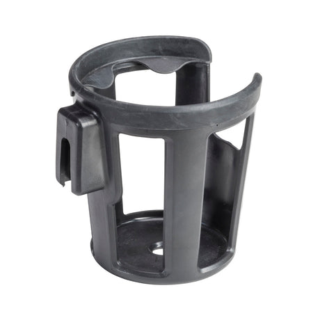 Universal Nitro Cup Holder for Drive Nitro Sprint Rollator, black plastic with a curved edge and built-in hole, designed for convenient attachment to all Nitro products.