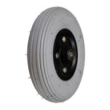 8x2 (200x50) Foam Filled Front Caster Wheel Assembly for Heartway Power Chairs; features a black rim and tire, designed for flat-free performance on various Heartway models.