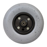 8x2 (200x50) Foam Filled Front Caster Wheel Assembly for Heartway Power Chairs, showcasing a close-up of the black rim, circular design, and visible screws for secure attachment.