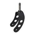 Standard Front Fork for Invacare 3G Storm Series Power Chairs: A close-up of a black metal fork with multiple holes designed for stability and even tire wear on power chairs.