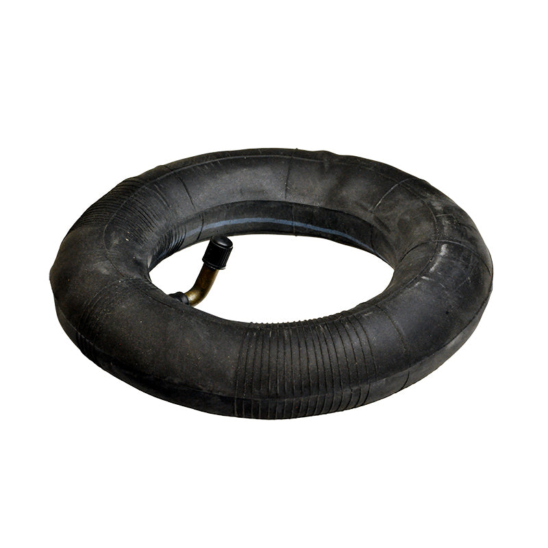 8x1-3/4 Wheelchair Inner Tube with Angled Valve Stem, featuring a black rubber exterior and visible metal tube, designed for various applications.