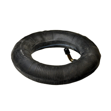 8x1-1/4 (200x32) Wheelchair Inner Tube with Angled Valve Stem, showcasing a black rubber tire with a metal tube, ideal for 8 transport wheelchair wheels.