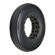 8x2 (200x50) Dark Gray Solid Urethane Mobility Tire with Ribbed Tread, designed for mobility scooters and power chairs, featuring a flat-free, dependable ribbed tread and hole for two-piece wheel assembly.