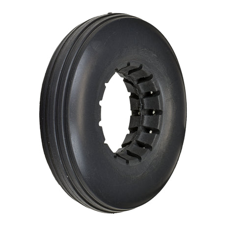 8x2 (200x50) Dark Gray Solid Urethane Mobility Tire with Ribbed Tread, designed for mobility scooters and power chairs, featuring a flat-free, dependable ribbed tread and hole for two-piece wheel assembly.