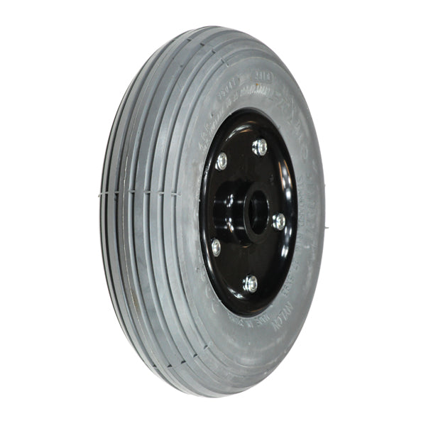 8x2 (200x50) Foam-Filled Merits-Style Caster Wheel Assembly without Bearings, featuring a black rim and circular design, with a central hub having a 29/32 hole.