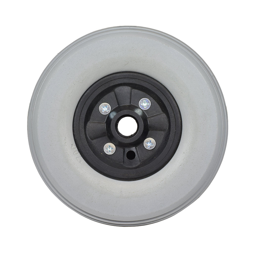 8 x 2-1/4 Solid Urethane Caster Wheel Assembly for Mobility Scooters & Power Chairs, showcasing a black rim and solid urethane tire, designed without 5/16 bearings.