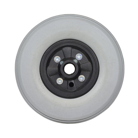 8 x 2-1/4 Solid Urethane Caster Wheel Assembly for Mobility Scooters & Power Chairs, showcasing a black rim and solid urethane tire, designed without 5/16 bearings.