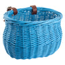 Willow Bushel Strap-On Handlebar Basket for Bikes & Scooters featuring a woven wicker design, brown leather straps, and a classic bushel shape, perfect for stylish and practical handlebar storage.