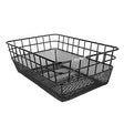 Rack Top Wire Basket with Mesh Bottom, suitable for bikes and scooters, featuring a black wireframe design with a mesh bottom. Ideal for carrying items, measuring approximately 15x 10-1/4x5.