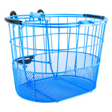 Wire Lift-Off Basket with Oval Mesh Bottom featuring black handles, perfect for carrying items while cycling or riding a scooter.