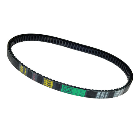 906-22.5-30 Aramid Scooter CVT Belt featuring multicolored labels, designed for durability and longevity in GY6 139QMB 4-stroke engine gas scooters, suitable for continuously variable speed transmissions.