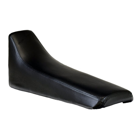 Seat for 90cc Yamaha Style Dirt Bikes, shown in black leather with detailed stitching, designed to fit various dirt bike models including Baja Motorsports and Coolster.