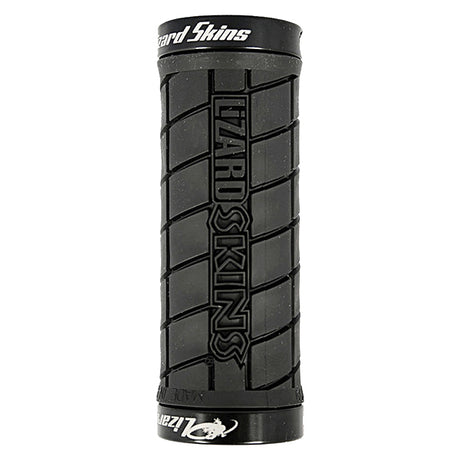 90 mm Lock-On Shorty Grips for Bikes & Scooters, featuring a black handlebar with white text, close-up of a tire, showcasing durable, dependable lock-on design for secure, comfortable rides.