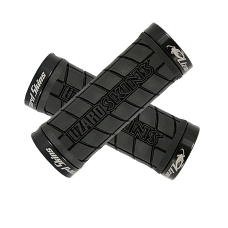 90 mm Lock-On Shorty Grips for Bikes & Scooters featuring black handlebars with close-up of a black handlebar grip, showcasing the lock-on design for secure and comfortable rides.