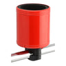 Kroozer Cups 2.0 Stainless Steel Cup Holder: A close-up of a red cylindrical cup holder with a black interior, mounted on a metal rod, showcasing its sturdy design and classic style.