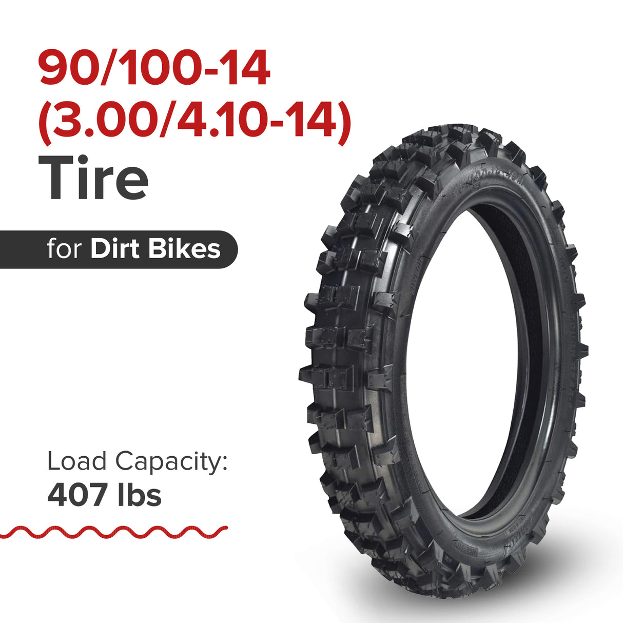 90/100-14 (3.00/4.10-14) Rear Tire with Knobby Tread for the Baja Dirt Runner (DR90) Dirt Bike