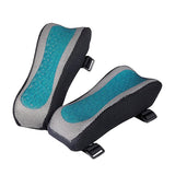 Memory Foam with Blue Gel Curved Armrest Pads for Wheelchairs, Power Chairs, & Scooters (Set of 2) featuring ergonomic design with hook & loop fastening, enhancing forearm, wrist, and hand comfort.