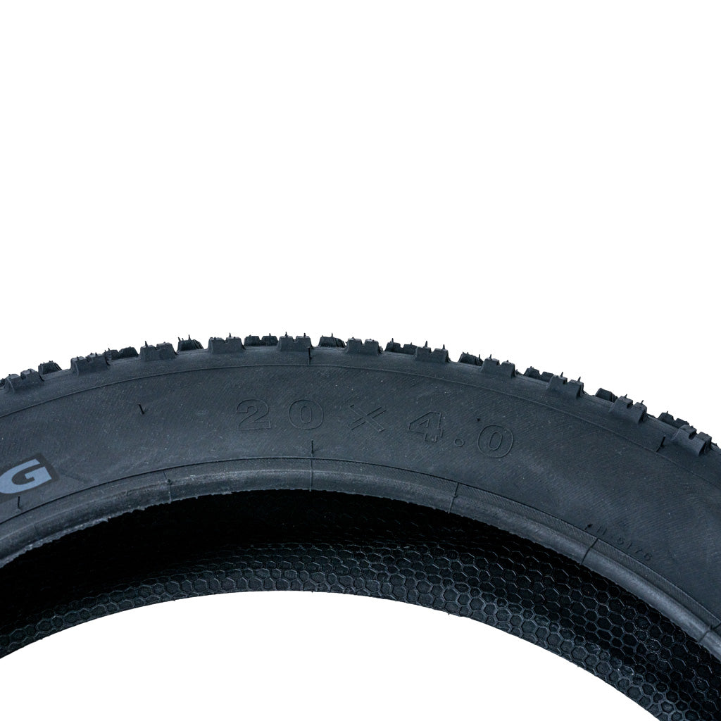 20x4 Knobby Fat Bike Tire (Chaoyang) with pronounced tread pattern, designed for all-mountain/freeride use, providing excellent cornering and braking traction. Suitable for BMX-style and electric bikes.