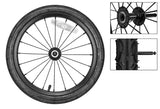 Replacement 16 Wheel Assembly for the Trailer Tot Single ST Bike Trailer showing a detailed view of the wheel with spokes and tire, designed for bike trailer replacement.