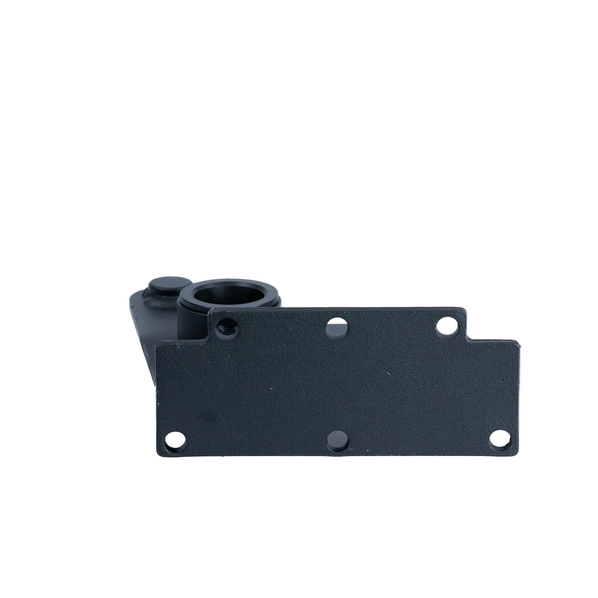 Motor Mounting Plate Left Side for the Jazzy 614 HD, featuring a black metal piece with precise holes, designed for secure motor attachment.