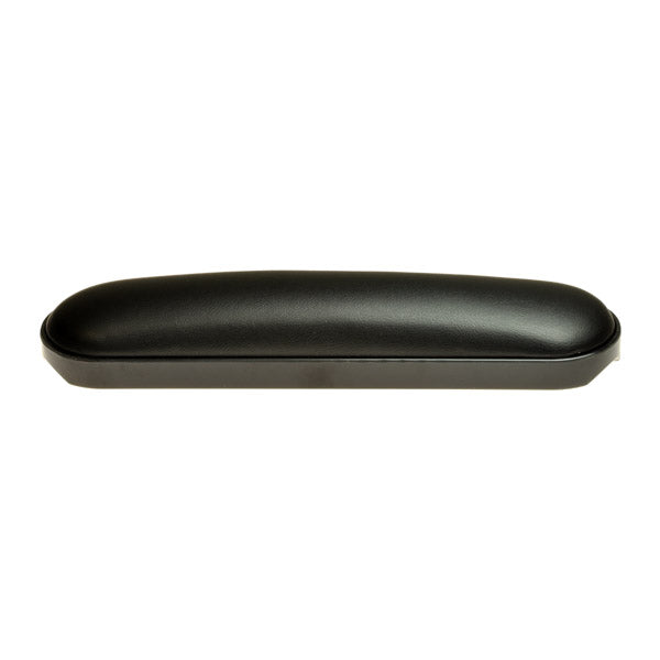 9-1/8 x 2 Black Upholstered Armrest Pad for mobility scooters and power chairs, featuring a sleek black cover and surface, designed to replace worn-out pads with four mounting holes for versatile fitting.