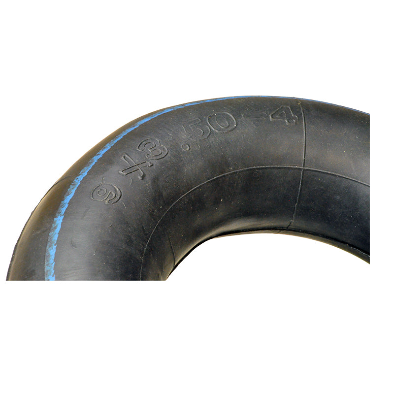 9x3.50-4 (9x3-1/2) Inner Tubes with Angled Valve Stems (Set of 2) featuring a black rubber tube with a blue line, suitable for various gas and electric scooters.