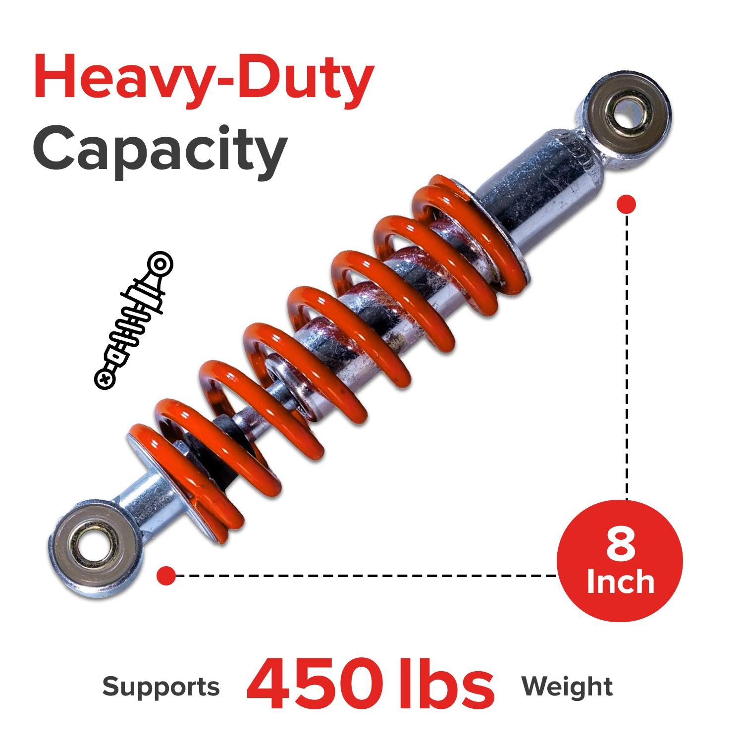 195 mm Adjustable Shocks with 8 mm Eyes for Go-Karts & Mini Bikes (Set of 2)