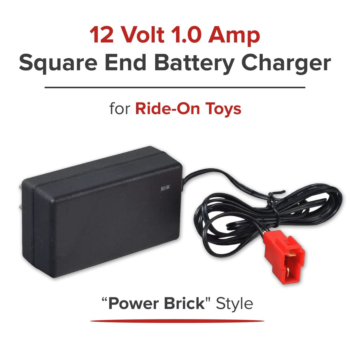 12 Volt 1.0 Amp Square End Battery Charger for Rollplay Nighthawk & ATV Quad Ride-On Toys