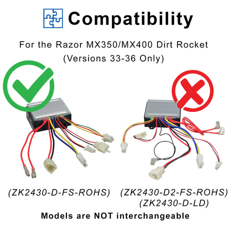 24 Volt ZK2430-D-FS-ROHS Controller for The Razor MX350/MX400 Dirt Rocket Bike (Versions 33-36)