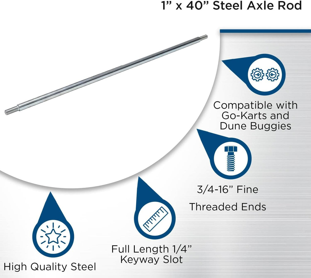 1" Diameter Axle Rod for Go-Karts With Hardware