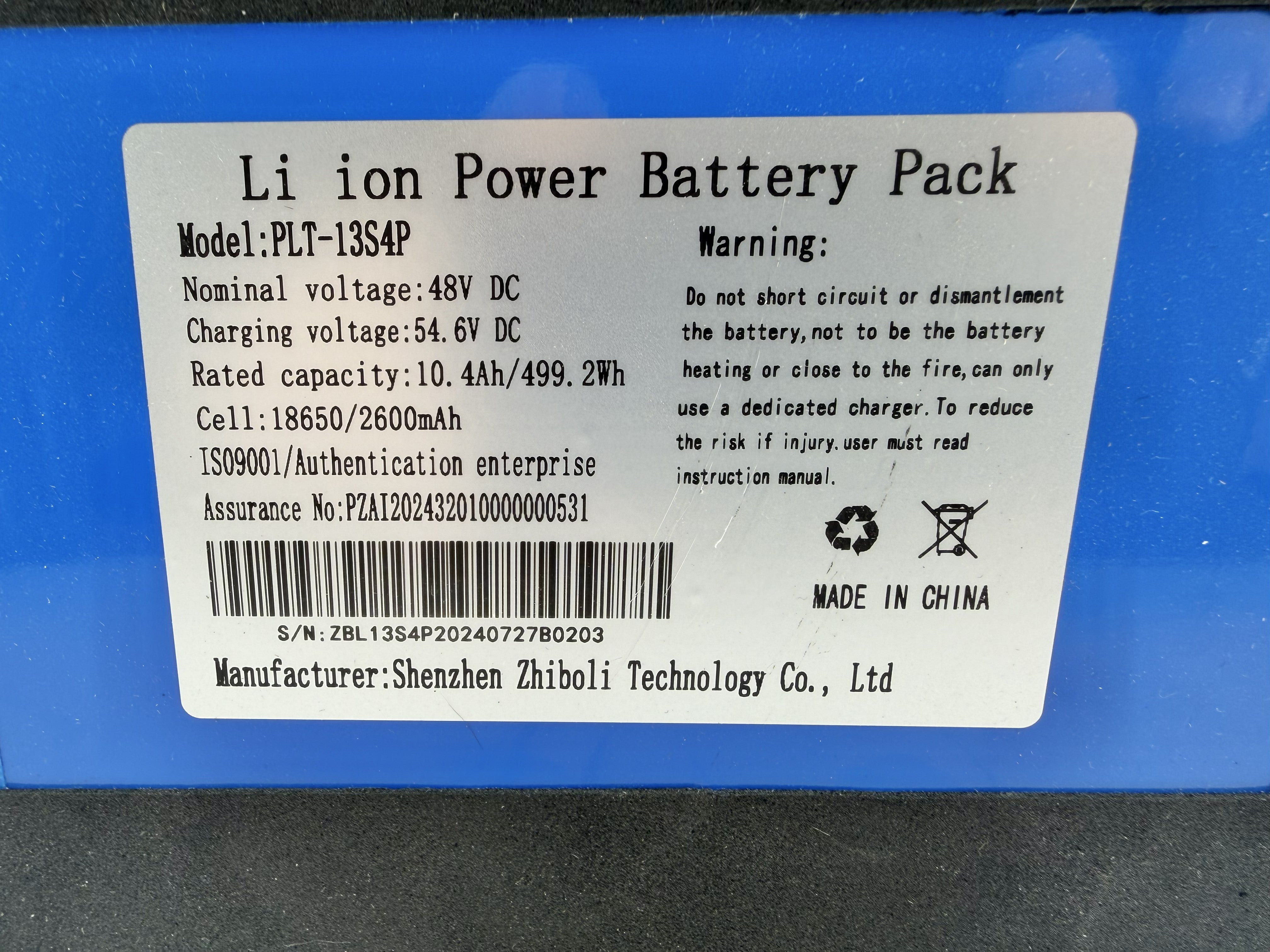 48 Volt 10.4 Ah Li-Ion Battery Pack for the Caroma P5