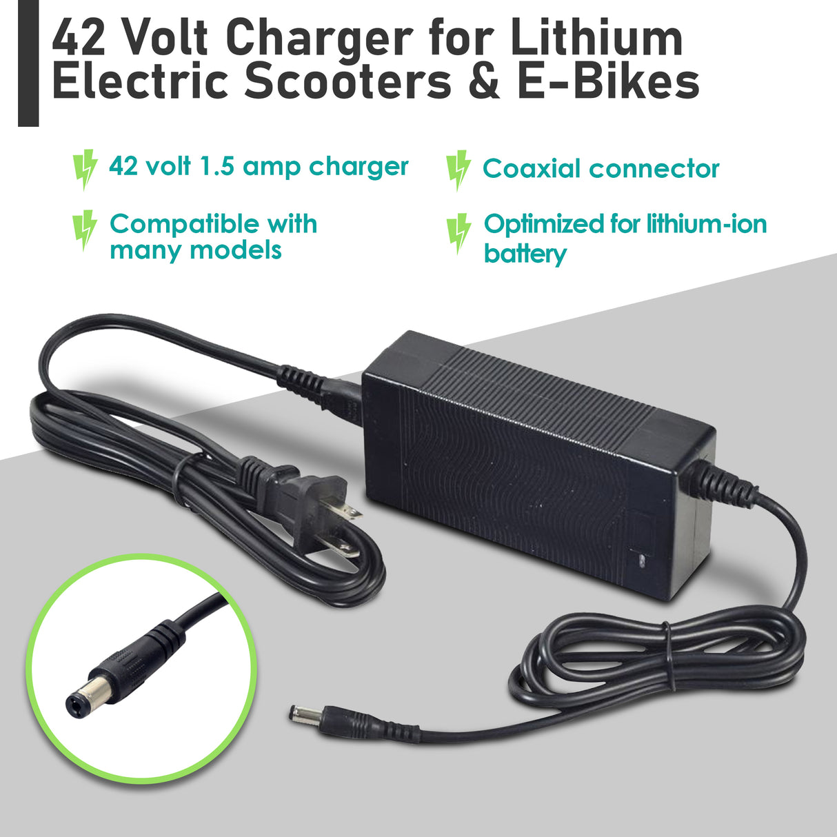 42 Volt Charger for GOTRAX Apex, Apex LE, Apex XL, & Rival Scooters