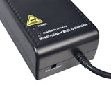 Close-up of the charger's power and charging status LEDs and Gel/AGM selector switch