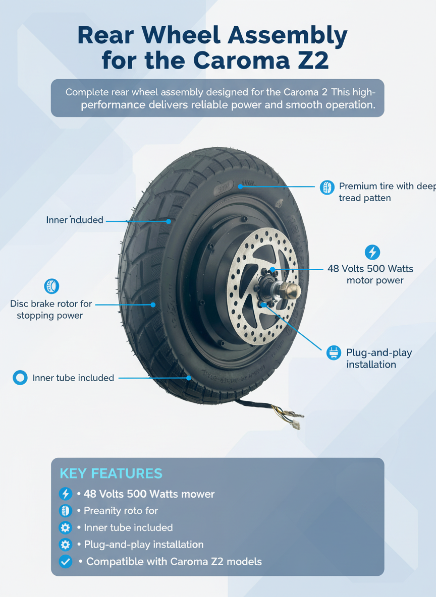 48 Volt 500 Watt Hub Motor & Rear Wheel Assembly for the Caroma Z2 Electric Scooter